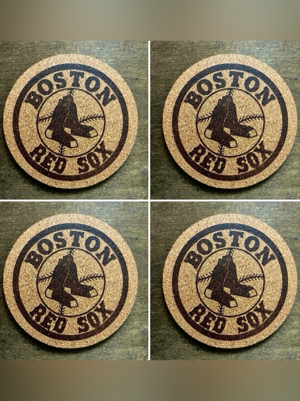 Boston Red Sox Laser Engraved Cork Coasters Lot of 4